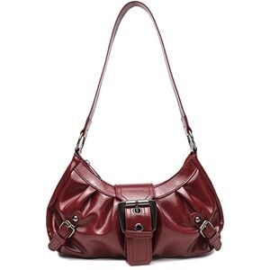 Y2K Women’s Burgundy Shoulder Bag with Buckle Detail